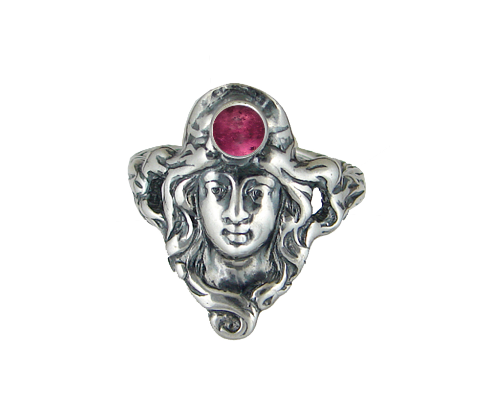 Sterling Silver Garden Woman Maiden Ring With Pink Tourmaline Size 8